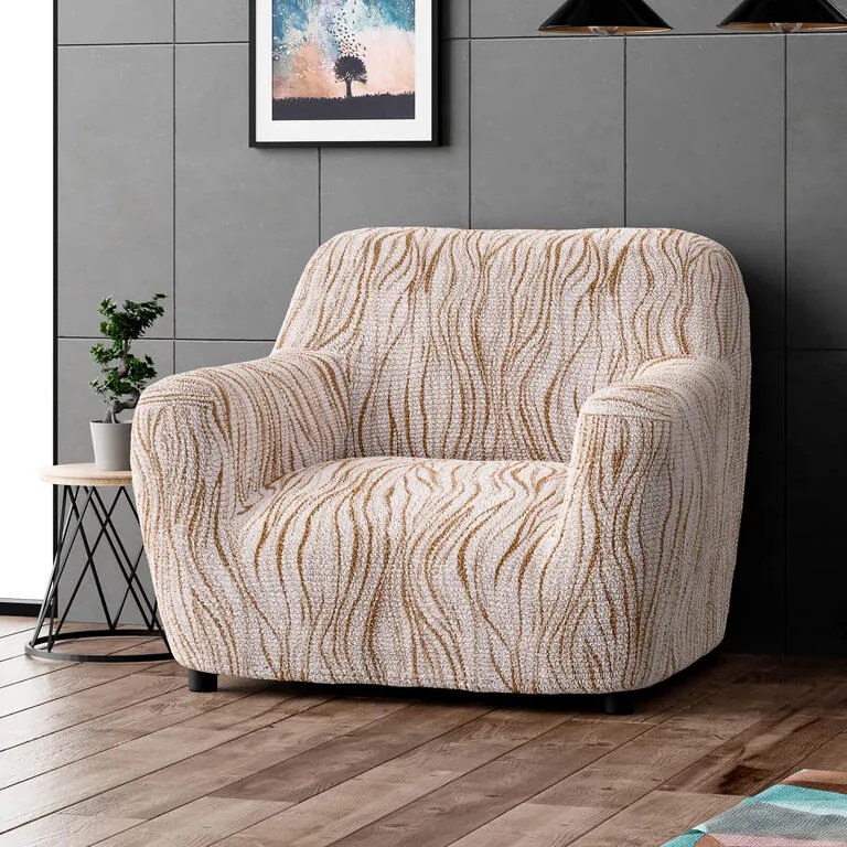 Bielastické poťahy UNIVERSO NOVÉ žíhané béžové kreslo (š. 60 - 110 cm)