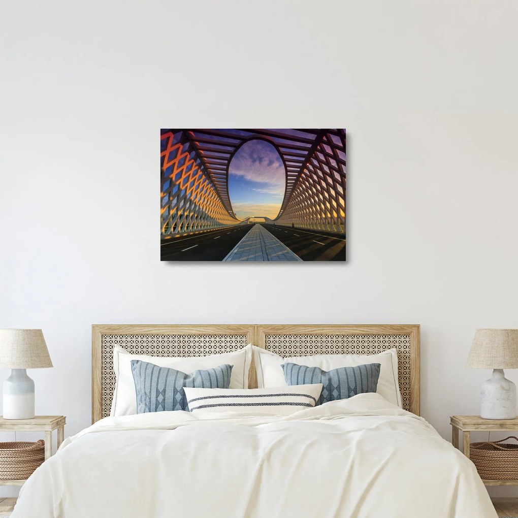 Sklenený obraz modernej architektúry mosta (70x50 cm)