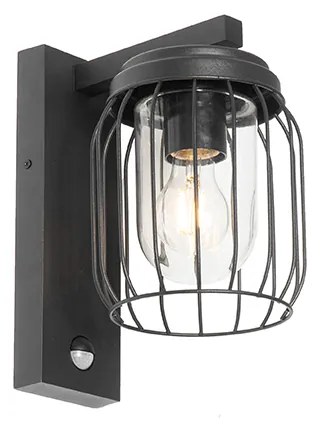 Moderná vonkajšia nástenná lampa čierna IP44 s pohybovým senzorom - Luc