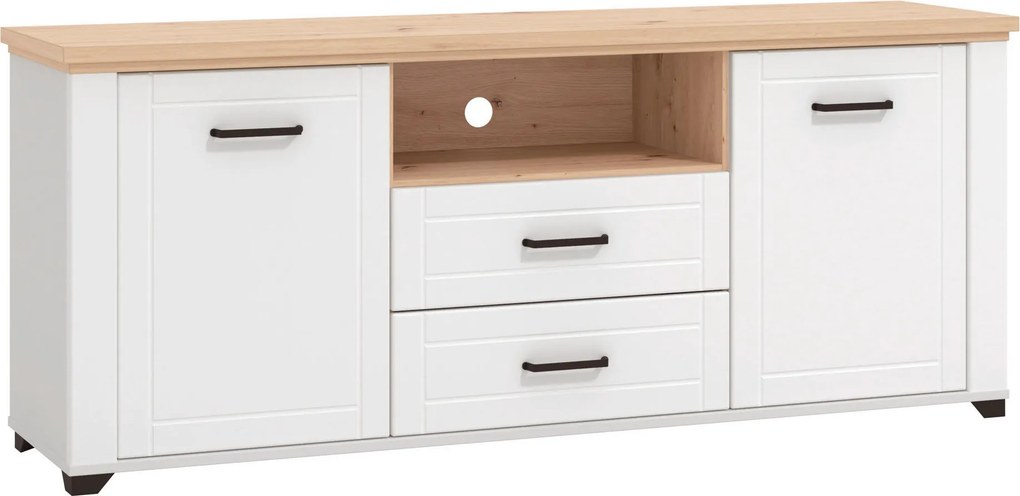 XXXLutz SKRINKA POD TV, biela, dub artisan, 161/67/41 cm Landscape - TV nábytok - 000834013210