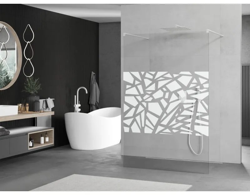 Mexen Kioto, priechodná sprchová zástena 100 x 200 cm, 8mm sklo číre/biely vzor, 2x biela stabilizačná rozpera, 800-100-002-20-85