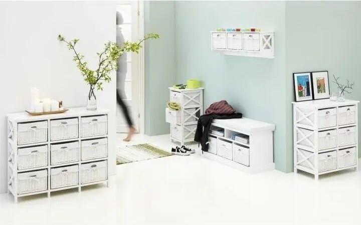 Vešiaková polica s košíkmi Rafaello, biela