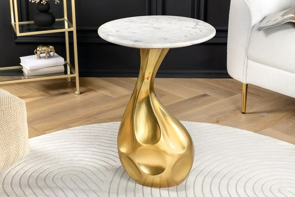 Príručný stolík TEAR 60cm zlatobiely mramor