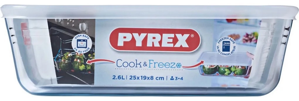 Pyrex Dóza sklenená Cook & Freeze 2,6 l, 24 x 19 x 8 cm, 2,6 l