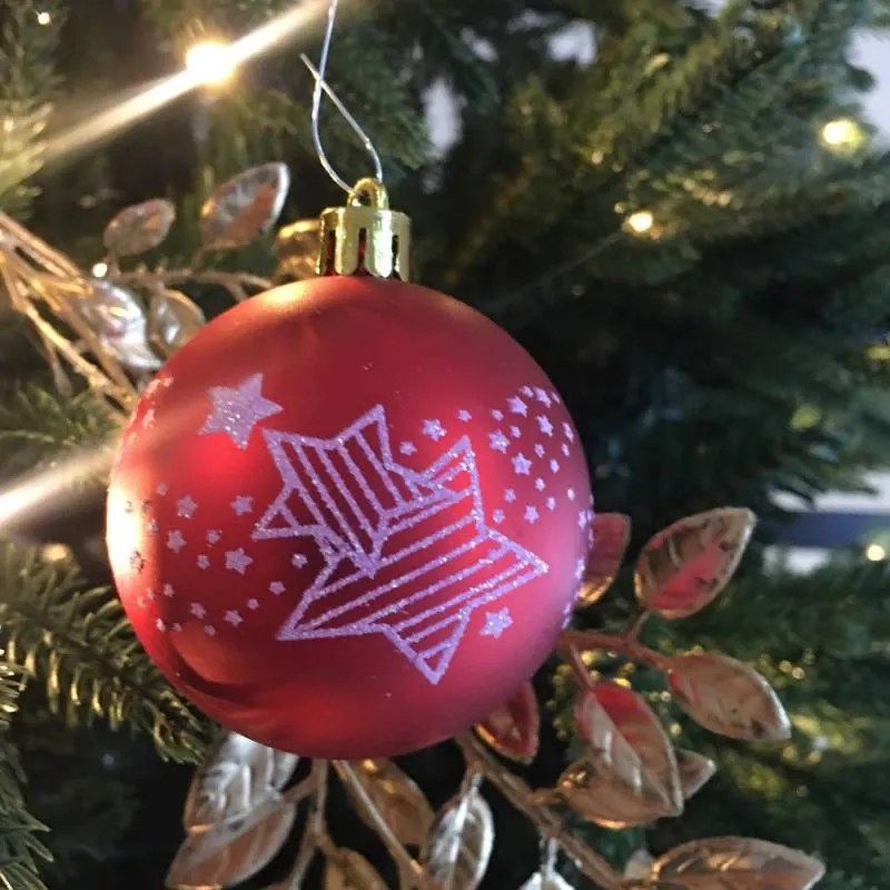 DECOLED Plastové ozdoby, 6 cm, 50 ks, červené a biele