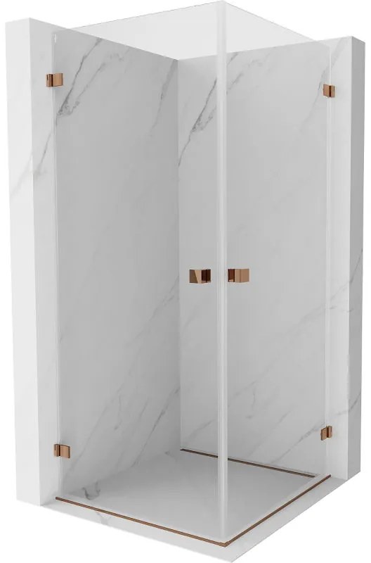 Mexen Lunar-B Duo, výklopný sprchový kút 70 x 70 cm, 8mm číre sklo, profil ružové zlato, 832-070L-070P-60-00