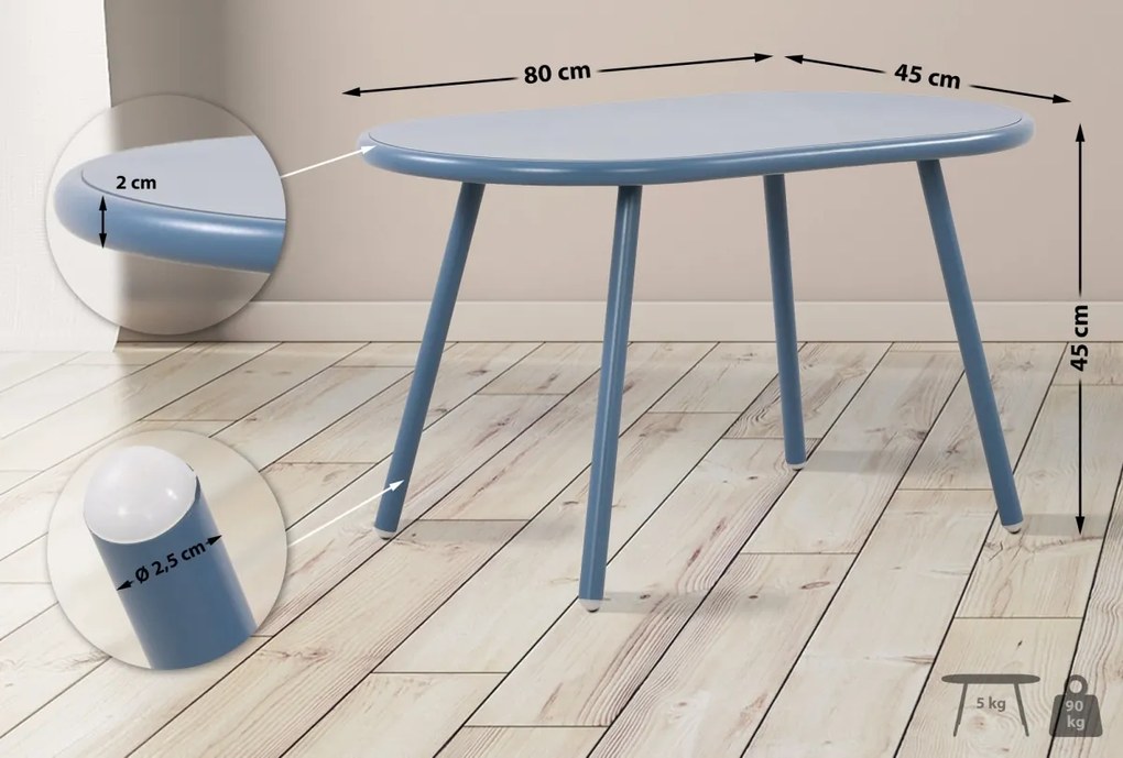 Konferenčný stolík Velva - v45 x 80 x 45 cm - Modrá