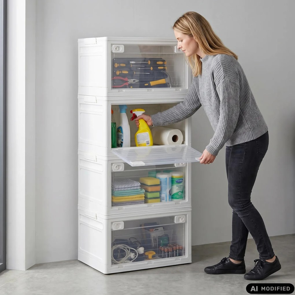 Veľký skladací regálový box XL 62 l, 558x360x310 mm, biely