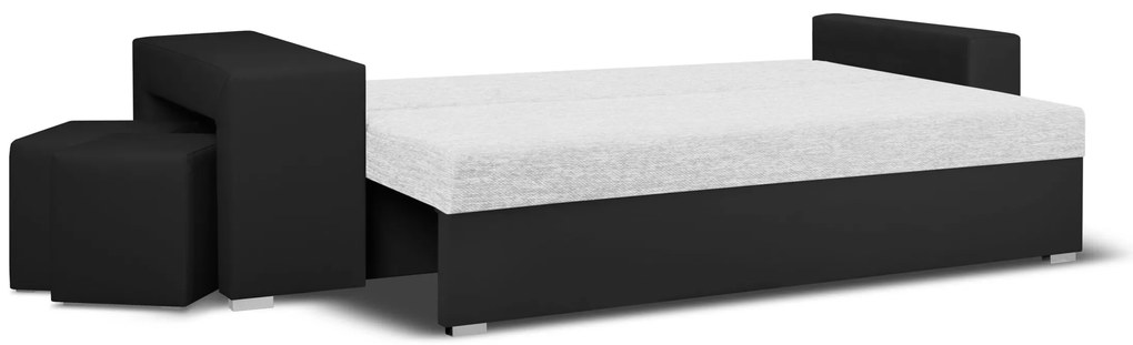 Rozkládací pohovka MILAN II Bílá/Černá + 2 Taburety