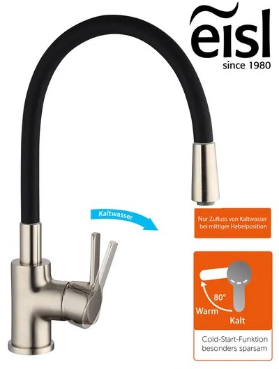 Eisl Kuchynská batéria Flexo, s funkciou Cold-Start (ušľachtilá oceľ/čierna) (100335792)