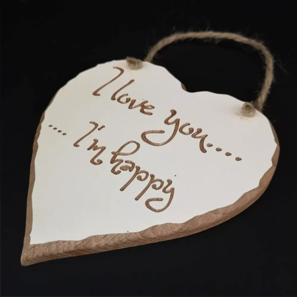 AMADEA Drevené srdce s rytým textom - I love you..I'm happy, masívne drevo, 16x15x1 cm