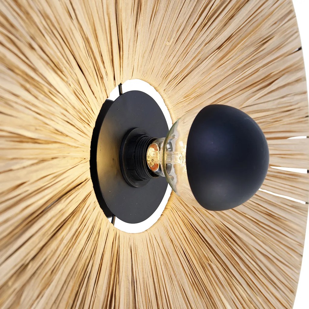 Rustikálna nástenná lampa čierna s lanom 60 cm - Leia
