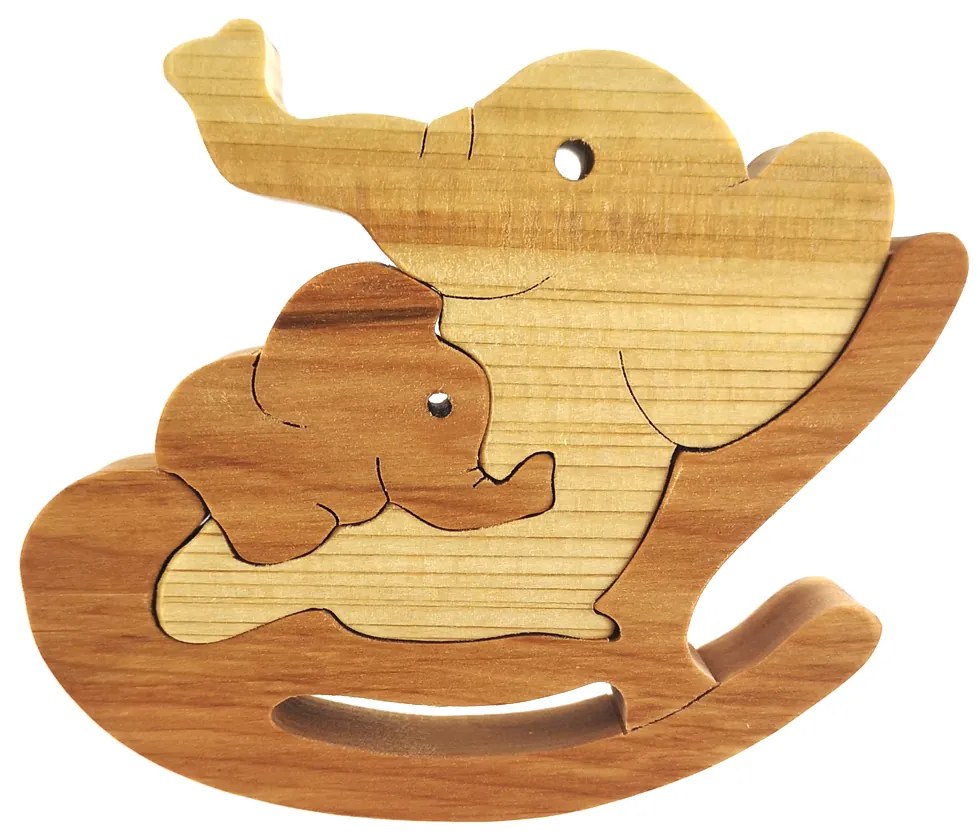 AMADEA Drevené puzzle hojdací slon, masívne drevo dvoch druhov drevín, 14x12,5x3 cm