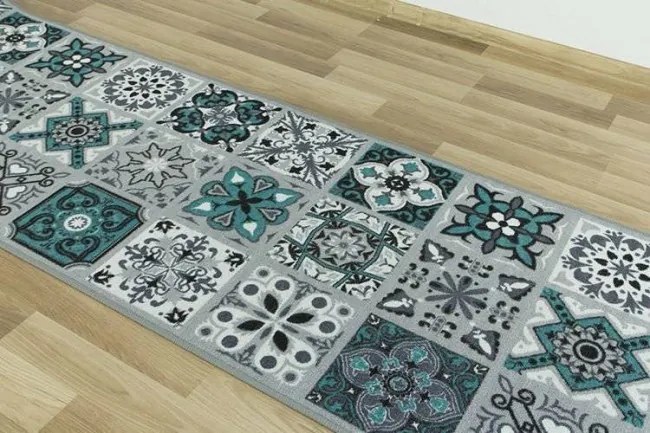 Protišmykový behúň Patchwork - tyrkys