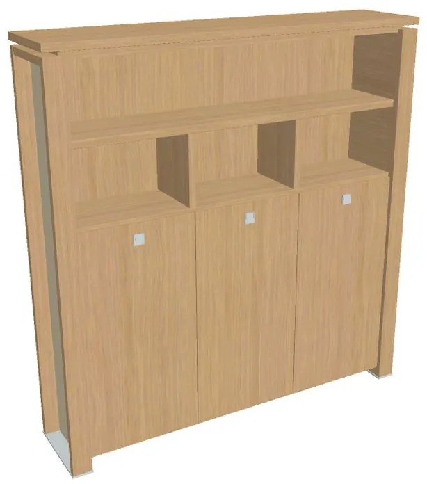Vysoká šatníková skriňa Verno+ S 200 x 46 x 210 cm, s regálom, dub svetlý / vanilka