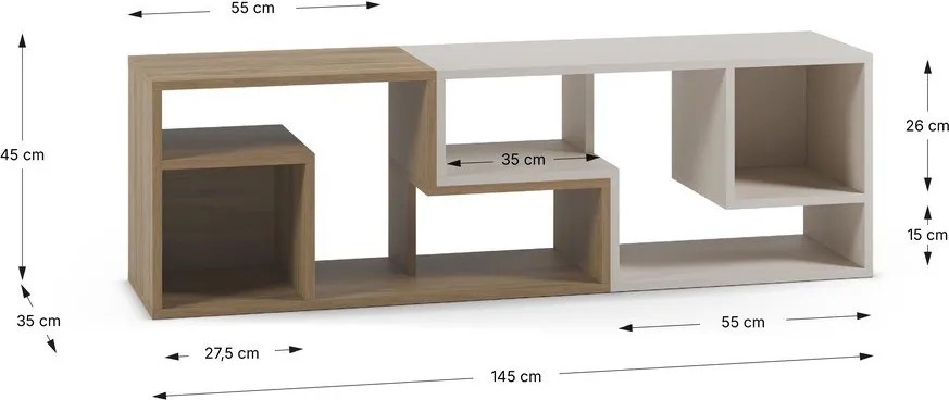 Biely/v prírodnej farbe TV stolík rohový v dekore duba 145x45x35 cm Glina – Marckeric