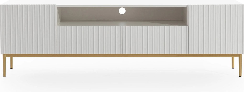 TV stolík Nicole 200 cm s otvorenou policou - biely mat / zlatá