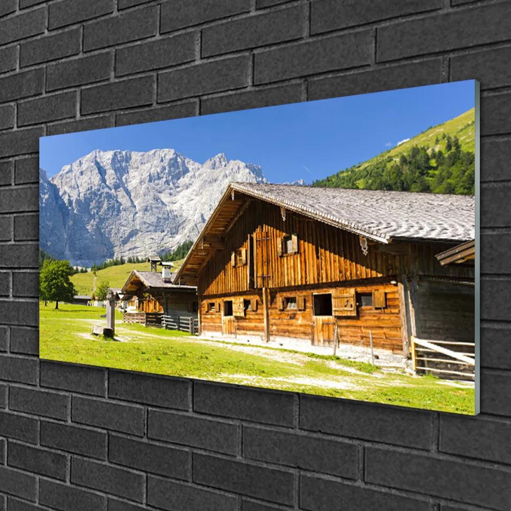 Obraz na skle Dom hora krajina 100x50 cm