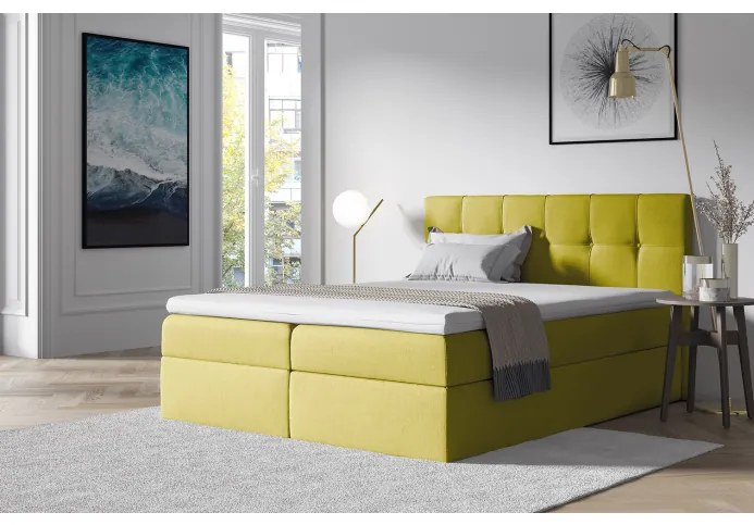Štýlová manželská posteľ s úložným priestorom Recivio žltá 180 + TOPPER