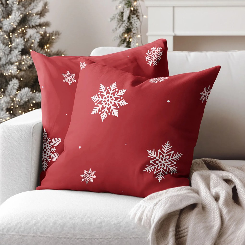 Goldea vianočná bavlnená obliečka na vankúš - snehové vločky na červenej 50 x 70 cm