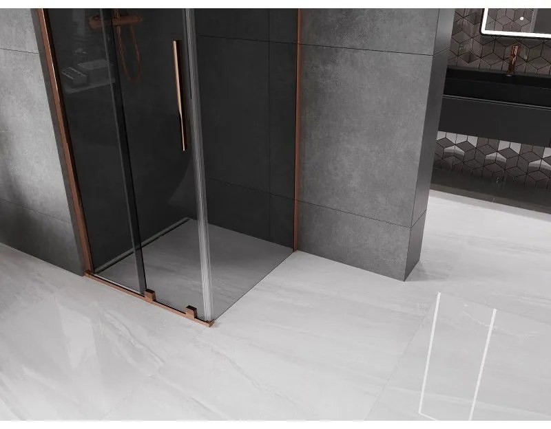 Mexen Velar, sprchový kút s posuvnými dverami 90 x 90 cm, 8mm šedé sklo, ružové zlato, 871-090-090-41-60