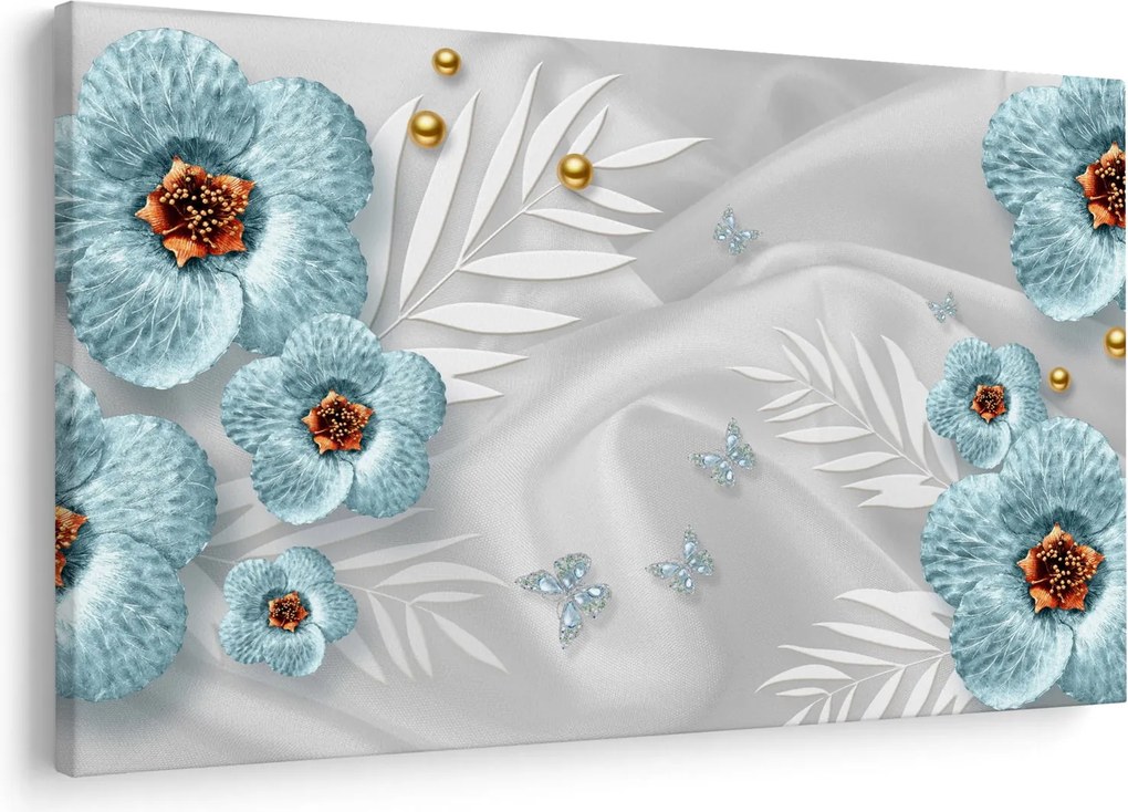 Obraz - 3D modré kvety (90x60 cm)
