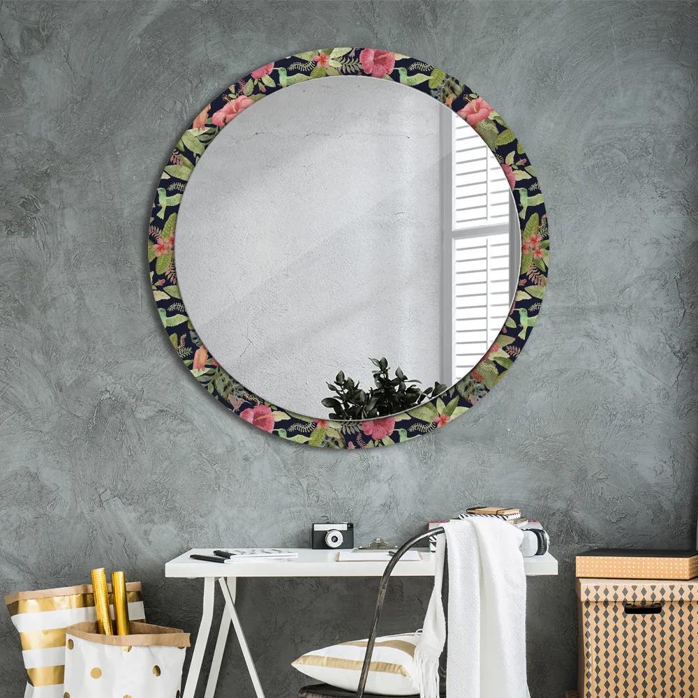 Okrúhle ozdobné zrkadlo Hibiscus kvety fi 100 cm
