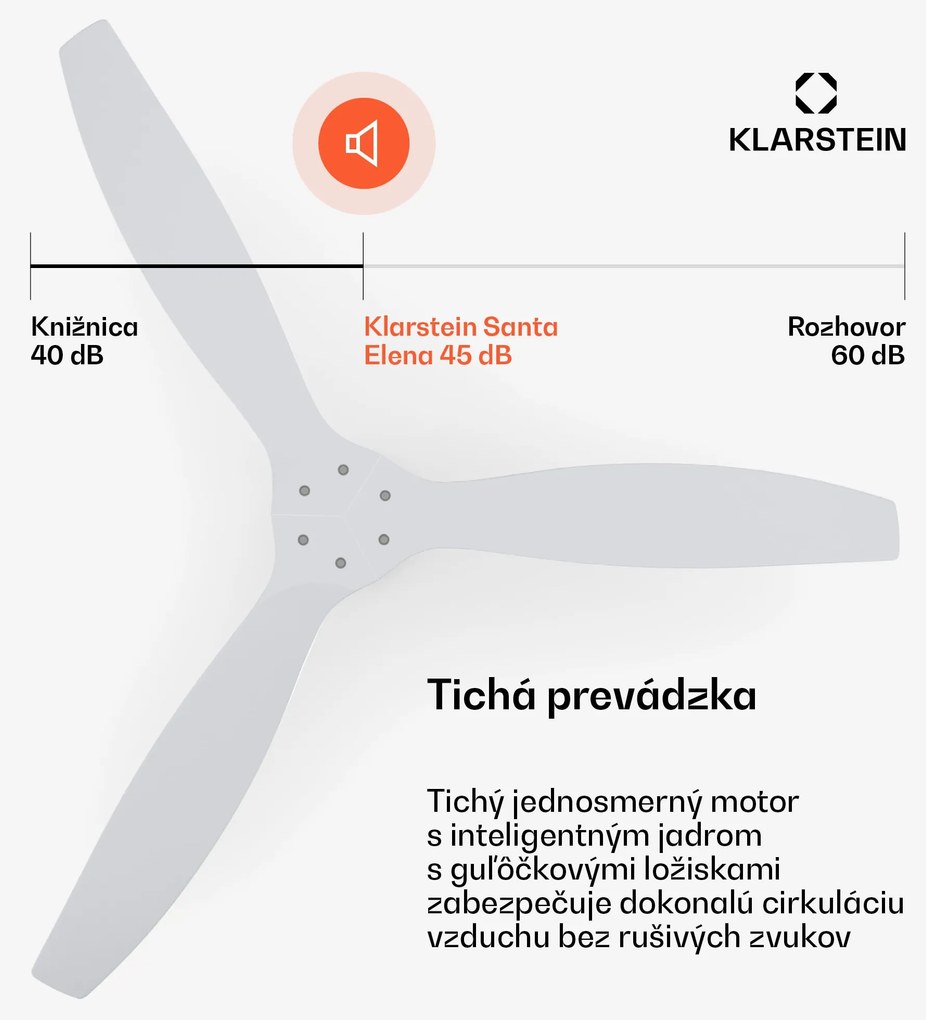 Klarstein Santa Elena Smart 52" stropný ventilátor, 10260 m³/h, 6 stupňov rýchlosti, diaľkové ovládanie, Smart
