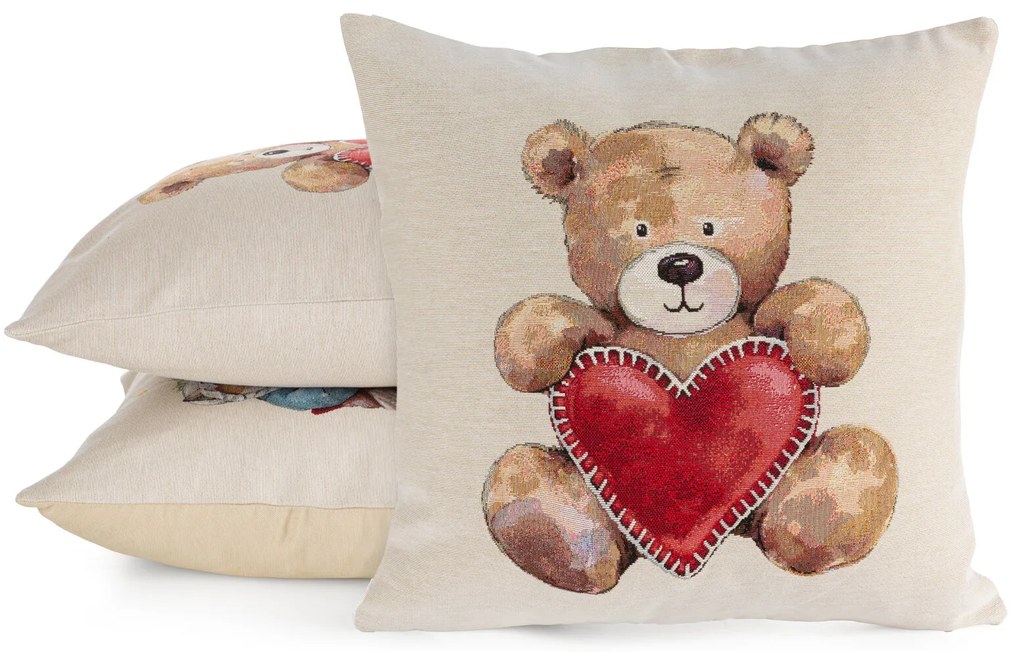 VIANOČNÁ GOBELÍNOVÁ DEKORAČNÁ OBLIEČKA NA VANKÚŠ TEDDY 45X45 CM VZOROVANÁ