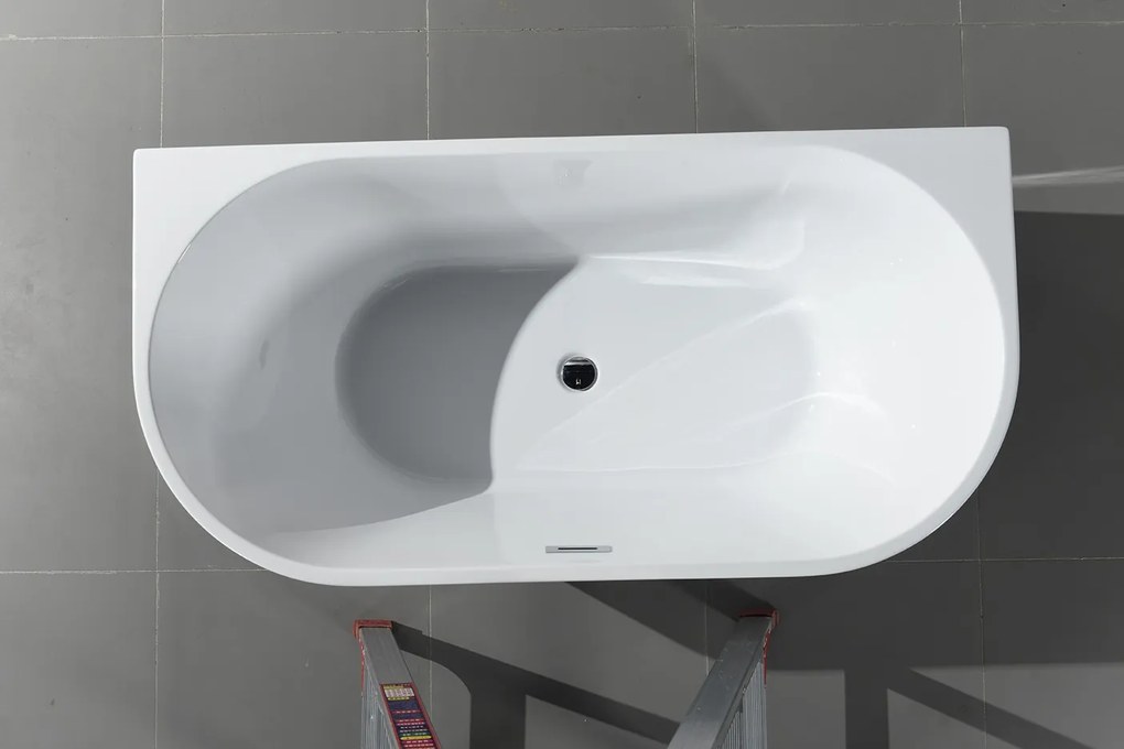 Erga Norah, voľne stojaca vaňa ku stene 150x70 cm + odtoková zátka, biela lesklá, ERG-NORAH-150070-WH-WH