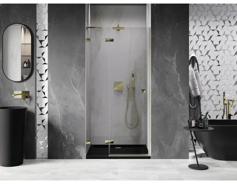 Mexen, Mexen Lunar L výklopné sprchové dvere ľavé 85 cm, transparentné, zlaté - 834L-085-000-50-00-L