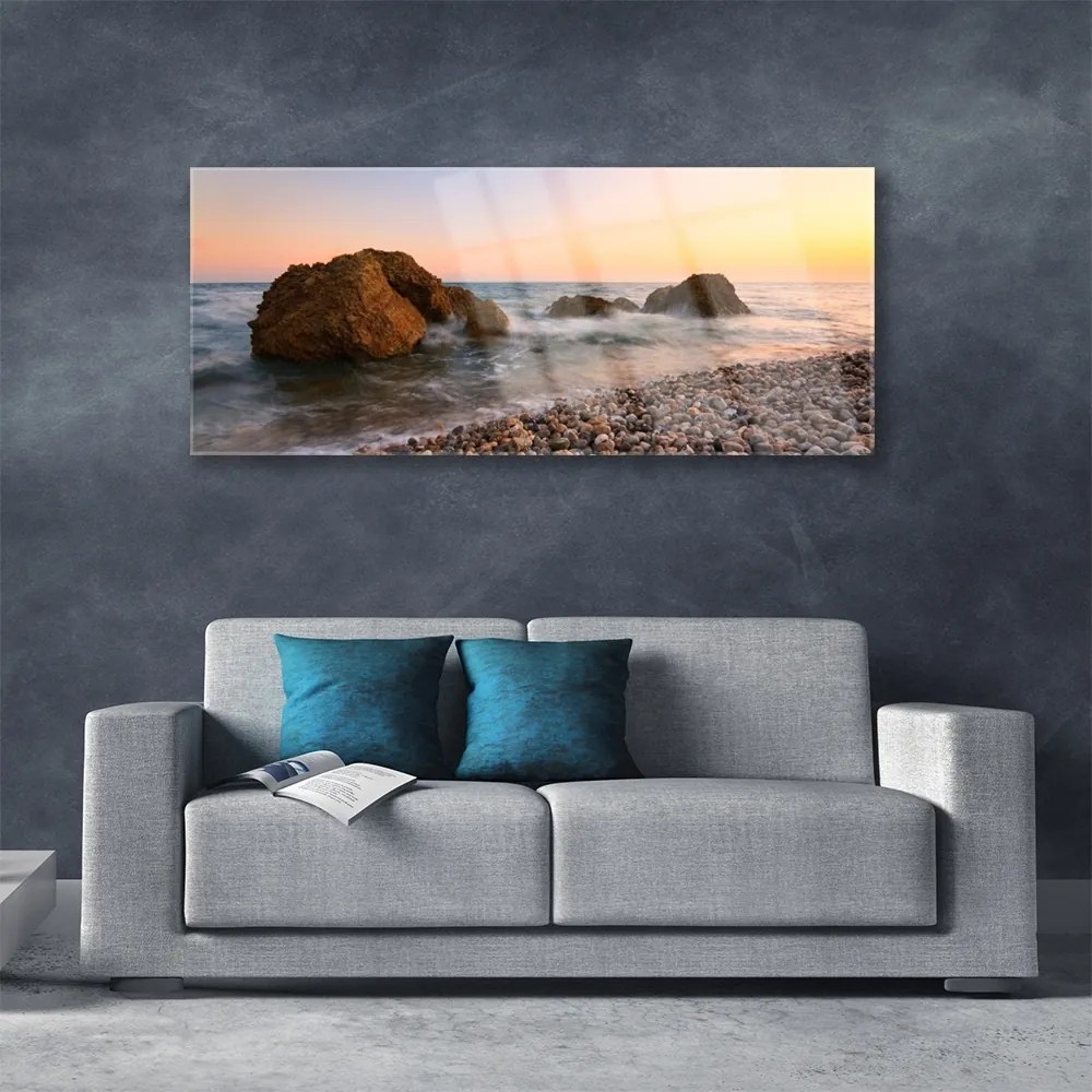 Obraz plexi Pobrežie more vlny skaly 125x50 cm