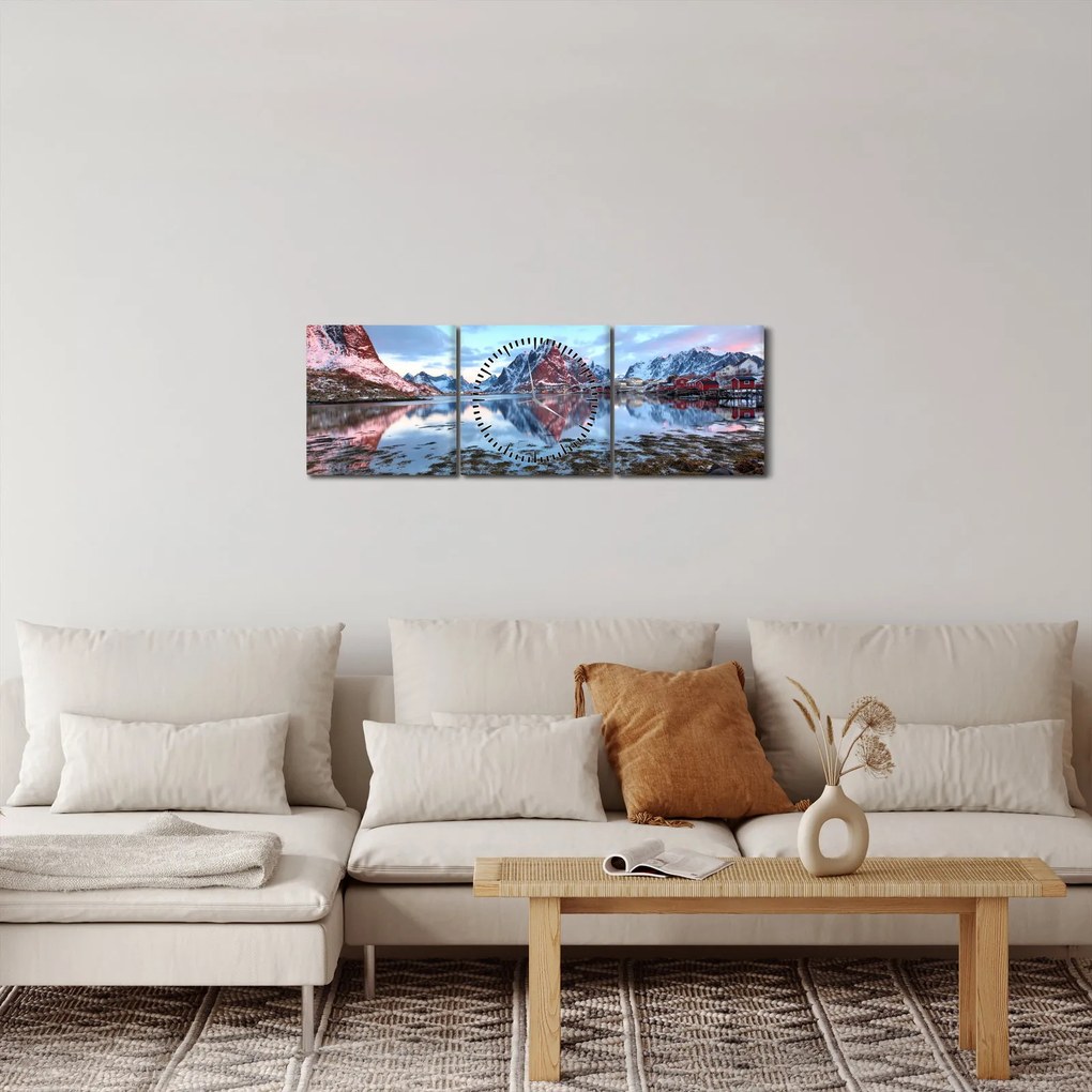 Obraz - Východ slnka nad Reine (s hodinami) (90x30 cm)