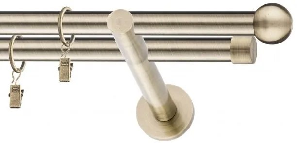 Dekorstudio Mosadzná dvojradová garniža GUĽA 19mm Dĺžka: 180cm, Typ uchytenia: Držiak dvojitý modern, Typ príslušenstva: Krúžky tiché so štipcami