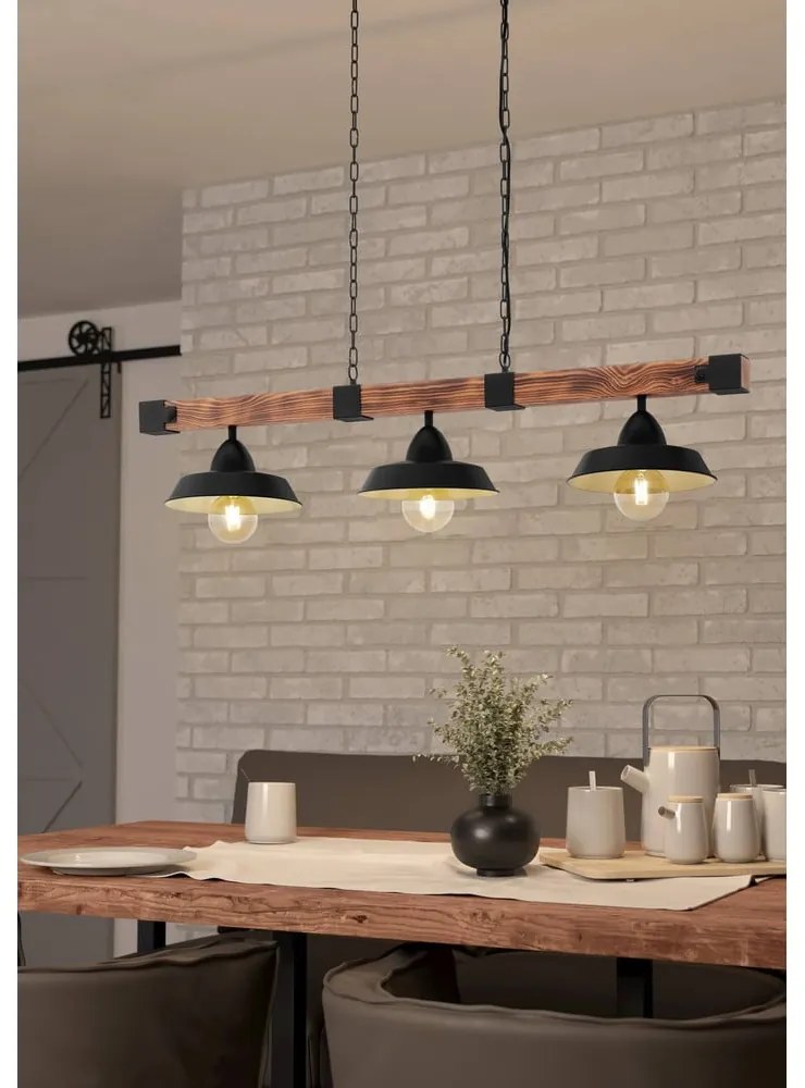 Závesné svietidlo v čiernej a prírodnej farbe s kovovým tienidlom OLDBURY – EGLO