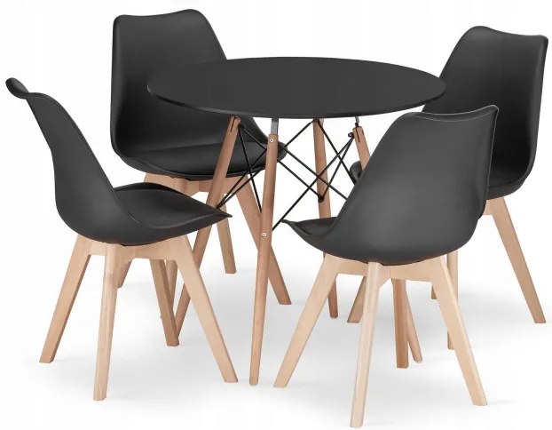 Jedálenský stôl TODI čierny 80 cm so štyrmi stoličkami MARK čierne / hnedé