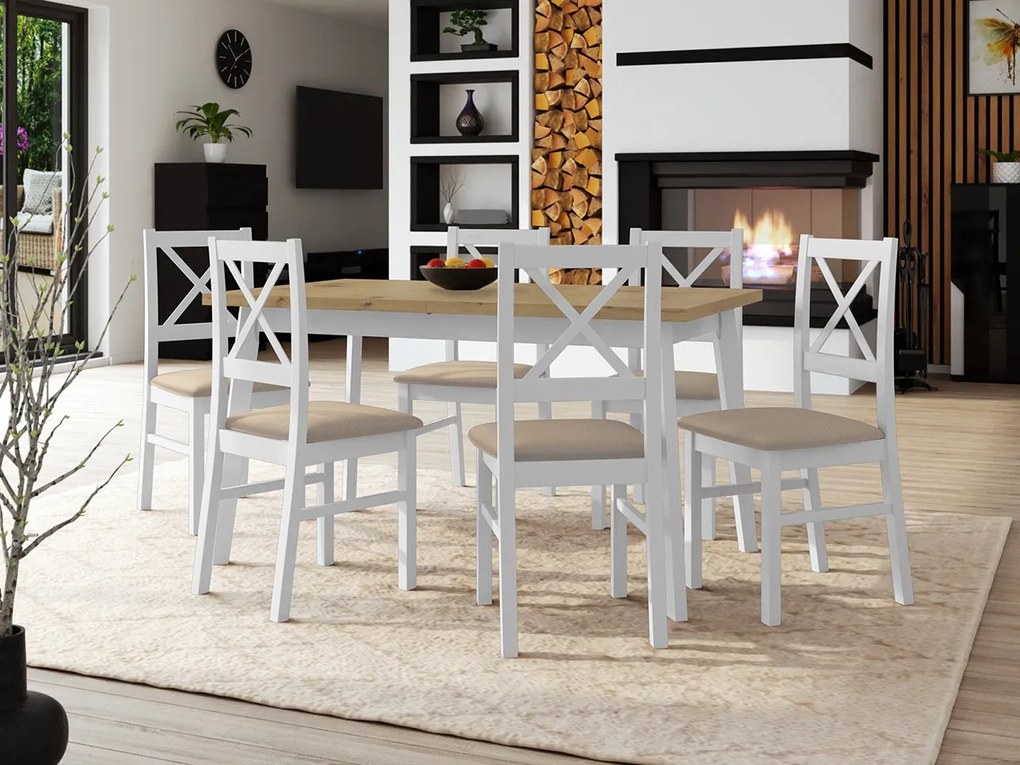 Stôl so 6 stoličkami - AL43, Morenie: dub artisan L, Poťahové látky: 25x - Paros 2, Farby nožičiek: čierna