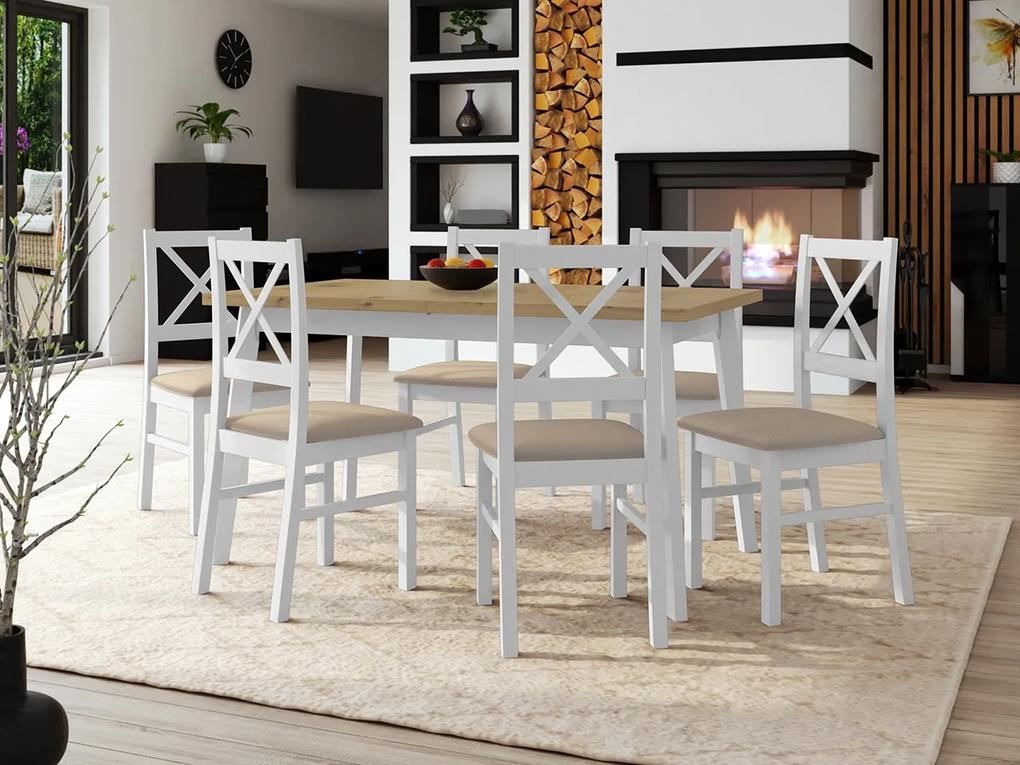 Stôl so 6 stoličkami - AL43, Morenie: dub artisan L, Poťahové látky: Soro 28, Farby nožičiek: čierna