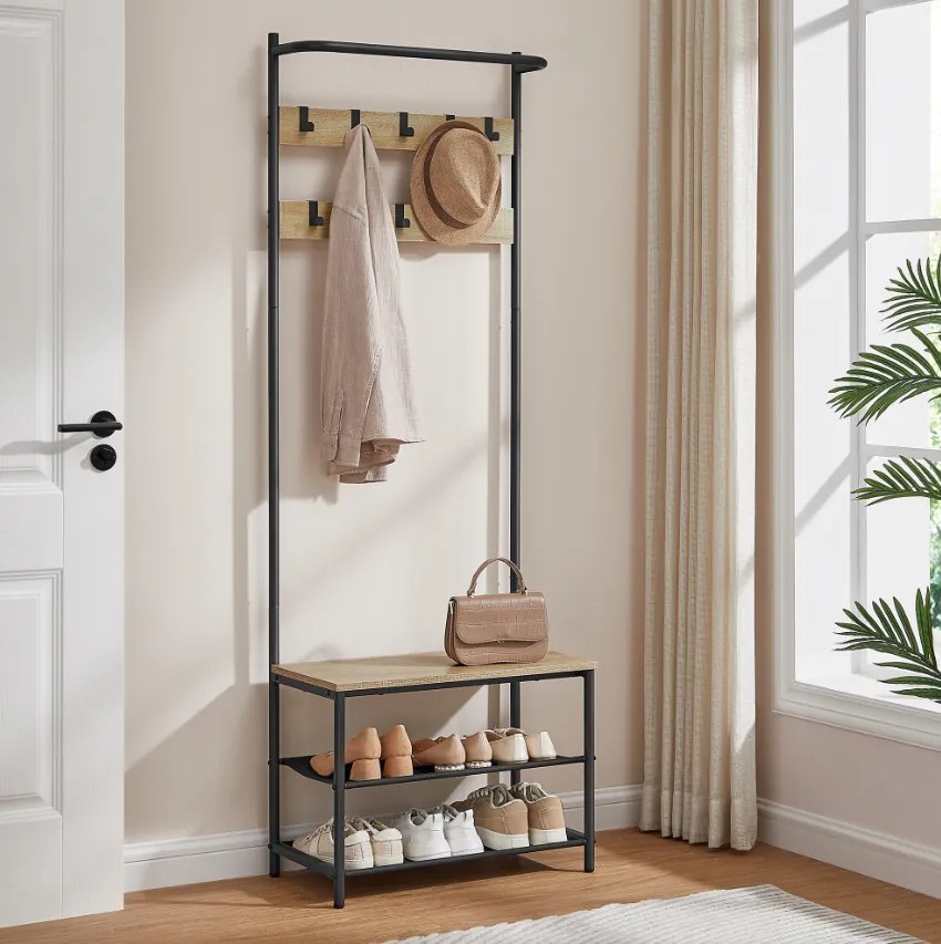 Kovová predsieňová stena LOFT 180 cm, čierna/dub sonoma