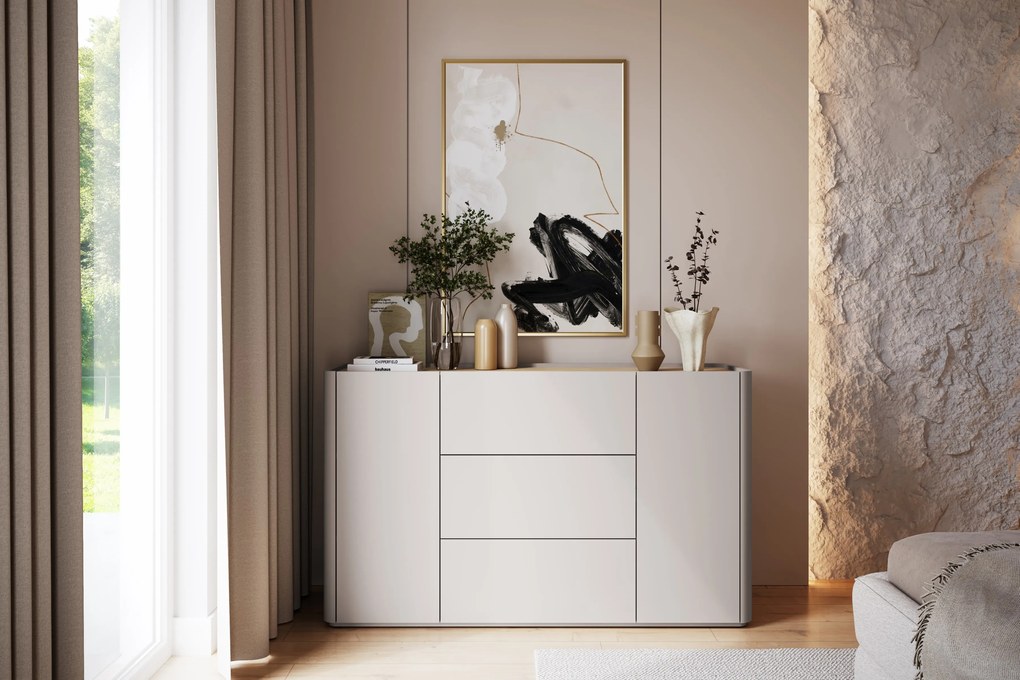 Komoda Elivo 150 cm so zásuvkami - kašmír / olejovaný dub