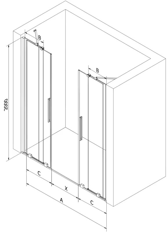 Mexen Velar Duo, posuvné sprchové dvere do otvoru 180 cm, 8mm šedé sklo, zlatá lesklá, 871-180-000-42-50