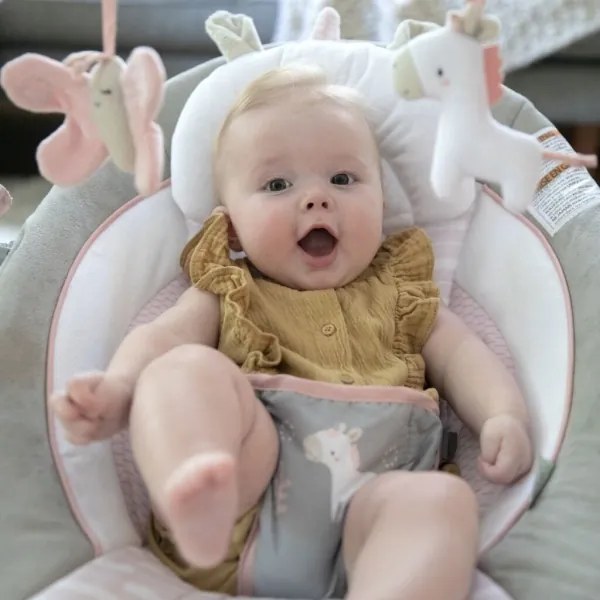 Ingenuity - Detské vibrujúce ležadlo s melódiou FLORA THE UNICORN 3xC