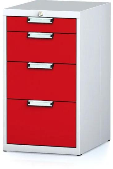 Alfa 3 Dielenský zásuvkový box na náradie MECHANIC, 4 zásuvky, 480 x 600 x 840 mm, červené dvere