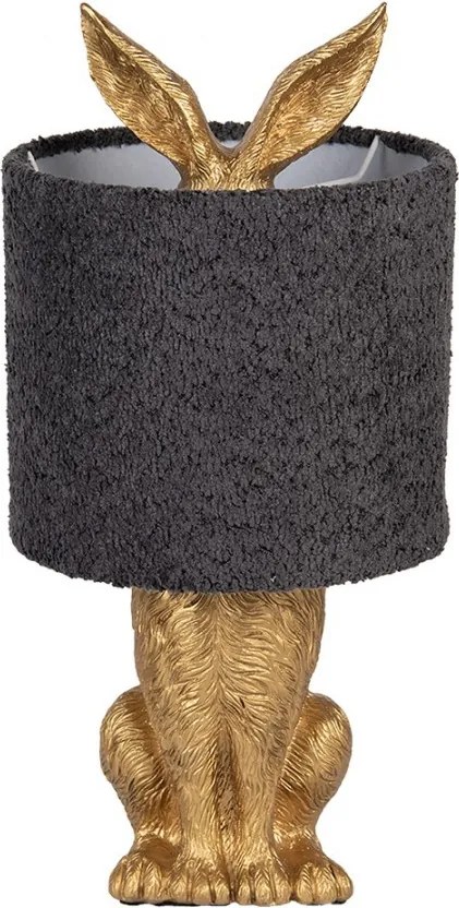 Zlatá stolná lampa králik s chlpatým šedým tienidlom Rabbi - Ø 20*43 cm / E27