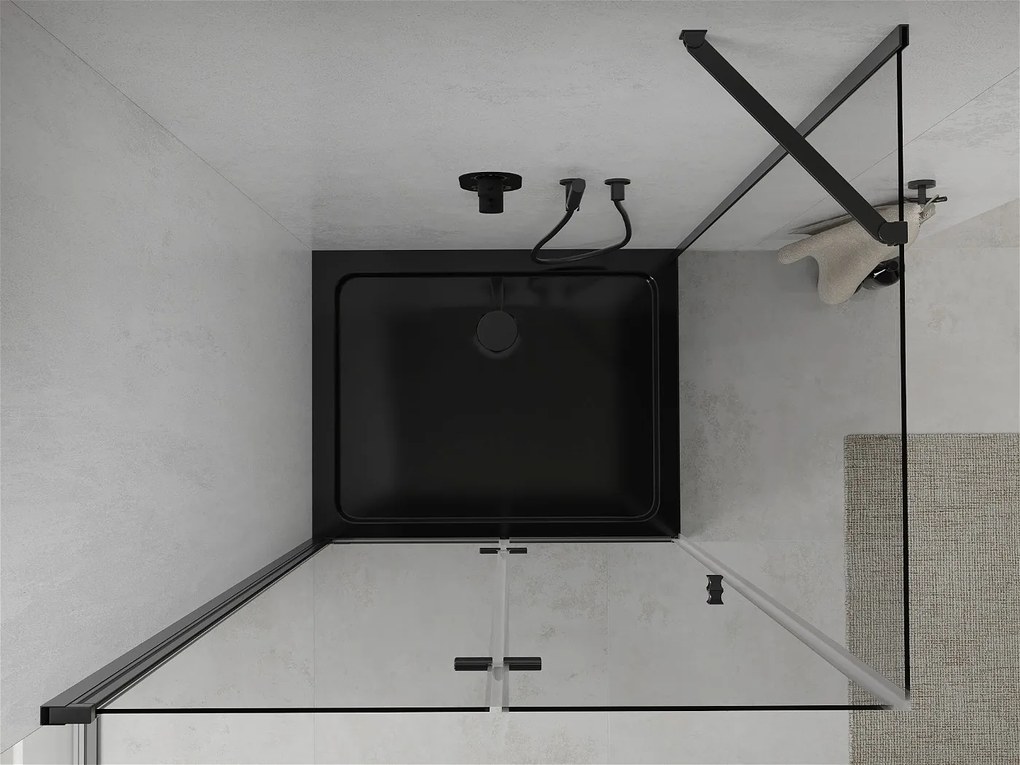 Mexen Lima, sprchovací kút so skladacími dverami 80 (dvere) x 120 (stena) cm, 6mm číre sklo, čierny profil + slim sprchová vanička čierna s čiernym sifónom, 856-080-120-70-00-4070B