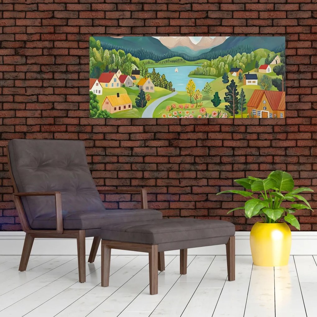 Obraz - Dedina v horách (120x50 cm)