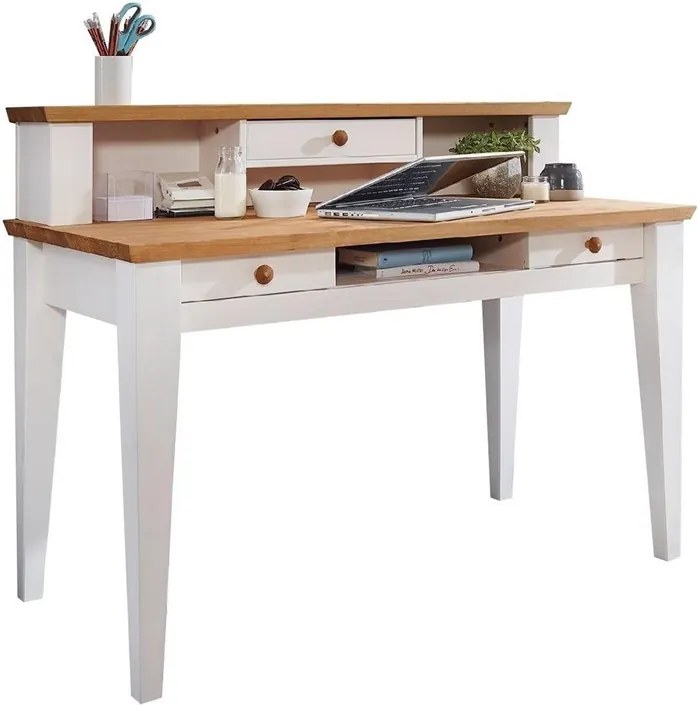 Písací stôl Marone, dekor biela/drevo, masív, borovica - Nábytok Provence