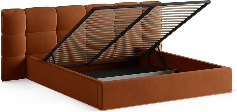 Čalúnená dvojlôžková posteľ s úložným priestorom s roštom 160x200 cm v terakotovej farbe Eric – Micadoni