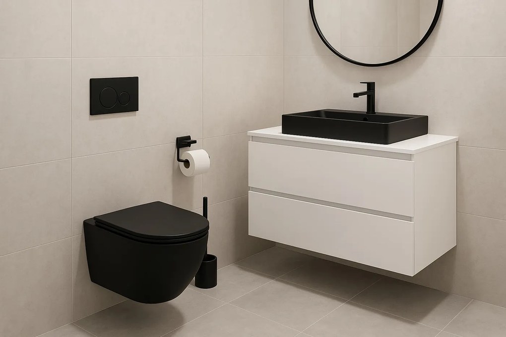 Erga Lily+, závesná WC misa 490x370x365mm, Rimless Tornado 2 + toaletné sedadlo s pomalým zatváraním, čierna matná, ERG-V03-LILY-TO2-BK