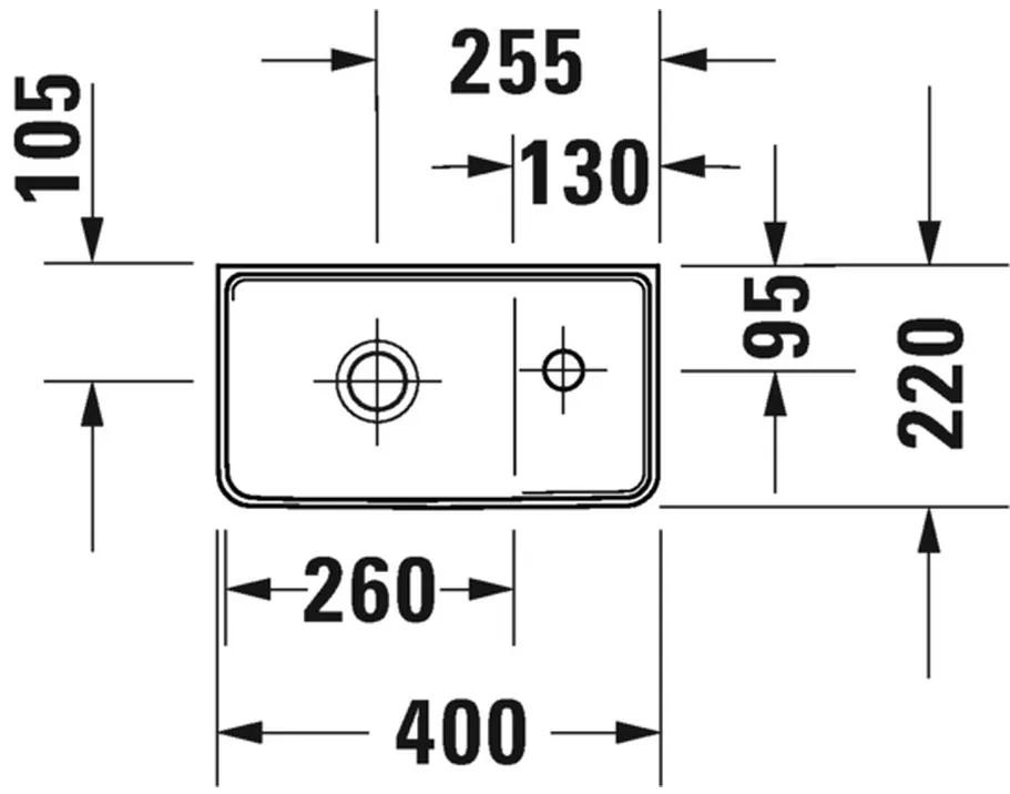 Duravit D-Neo - Umývadielko 400x220 mm, otvor na batériu vpravo, biela 0739400041